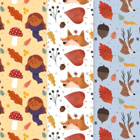 collection drawn autumn patterns vector design illustrationの写真素材
