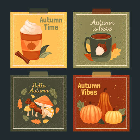 flat  autumn card collection vector design illustrationのイラスト素材