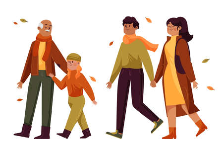 different people walking autumn vector design illustrationのイラスト素材