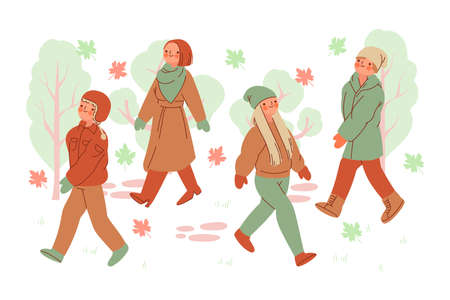 people autumn park pack vector design illustrationのイラスト素材