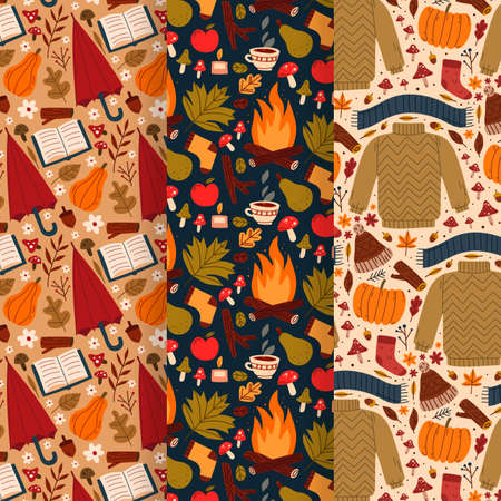 autumn pattern collection vector design illustrationのイラスト素材