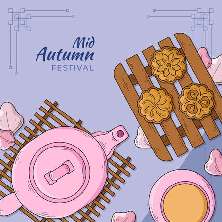 hand drawn mid autumn festival vector design illustrationのイラスト素材