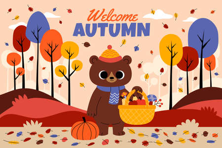cartoon autumn background vector design illustrationのイラスト素材