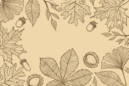 hand drawn autumn background vector design illustrationのイラスト素材