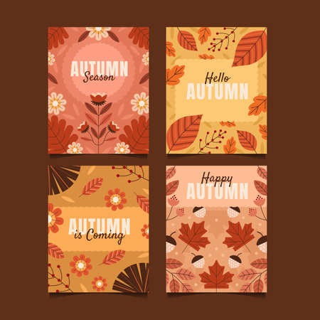 autumn cards collection vector design illustrationのイラスト素材