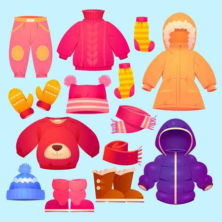 cartoon autumn winter kids clothing collection vector design illustrationのイラスト素材