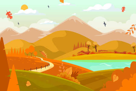 hand drawn autumn background vector design illustrationのイラスト素材