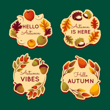 detailed autumn labels collection vector design illustrationのイラスト素材