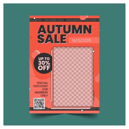 flat autumn vertical sale flyer template with photo vector design illustrationのイラスト素材