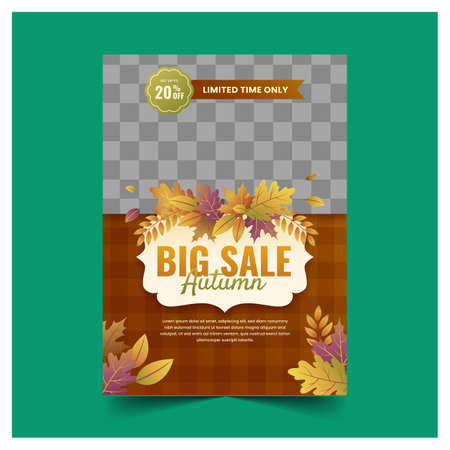 gradient autumn sale flyer template with photo vector design illustrationのイラスト素材