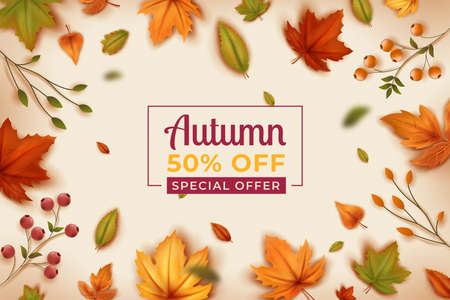 realistic autumn sale background vector design illustrationのイラスト素材