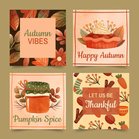 watercolor autumn posts collection vector design illustrationのイラスト素材