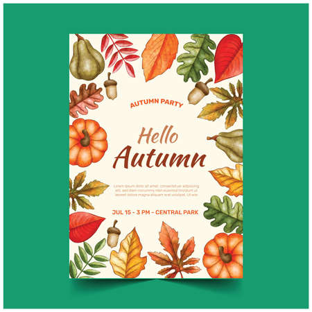 watercolor autumn vertical flyer template vector design illustrationのイラスト素材