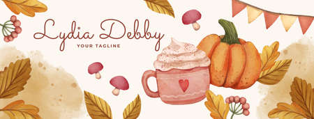 watercolor autumn social media cover template vector design illustrationのイラスト素材