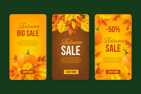 realistic autumn stories collection vector design illustrationのイラスト素材