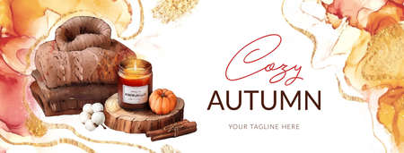 watercolor autumn horizontal banner vector design illustrationのイラスト素材