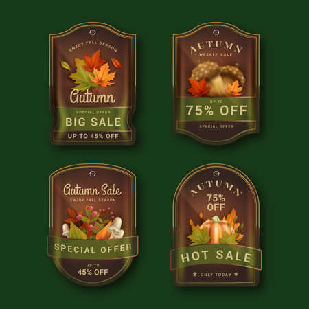 realistic autumn sale labels collection vector design illustrationのイラスト素材