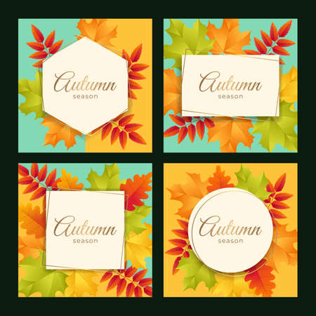 realistic autumn posts collection vector design illustrationのイラスト素材