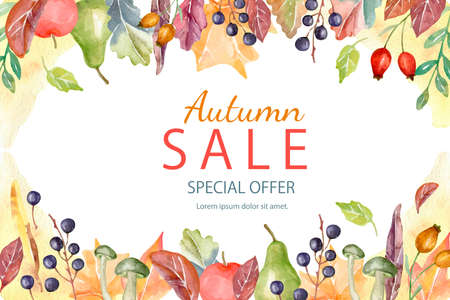 watercolor autumn sale background vector design illustrationのイラスト素材