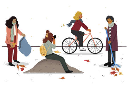 autumn people hobbies vector design illustrationのイラスト素材