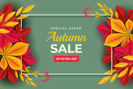 realistic autumn sale background vector design illustrationのイラスト素材