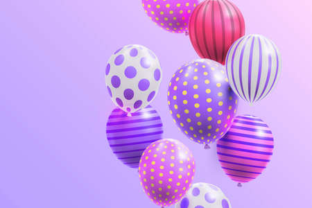 realistic balloons with stripes dots vector design illustration