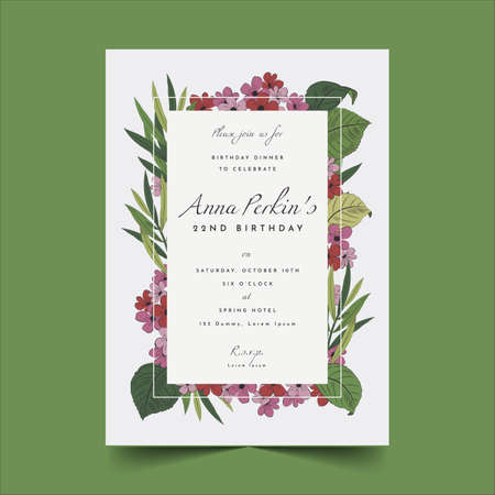 creative floral birthday invitation template vector design illustrationのイラスト素材