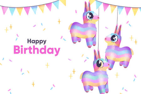 watercolour birthday background animal balloons vector design illustration