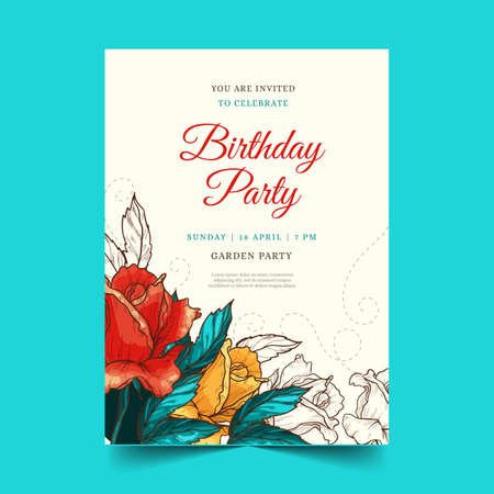 floral birthday invitation template vector design illustrationのイラスト素材