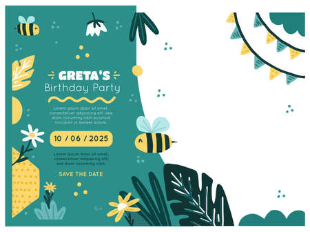 cute birthday invitation with drawn elements vector design illustrationのイラスト素材