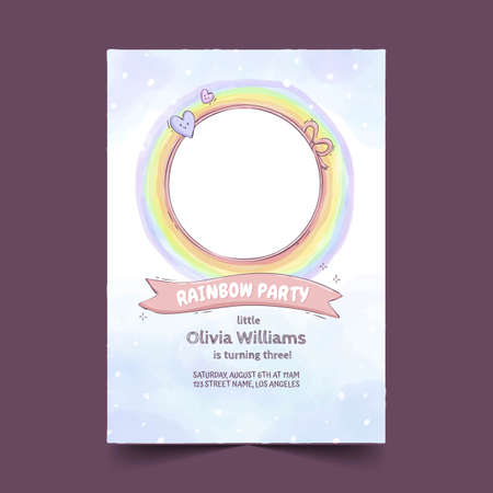 hand drawn rainbow birthday invitation template with photo vector design illustrationのイラスト素材