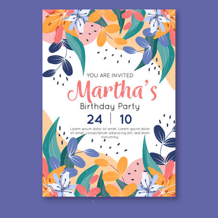 floral birthday invitation template vector design illustrationのイラスト素材