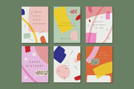 hand drawn birthday greeting cards pack vector design illustration