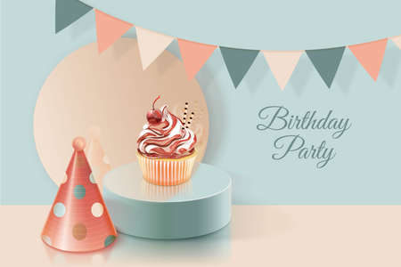 realistic 3d birthday background vector design illustration