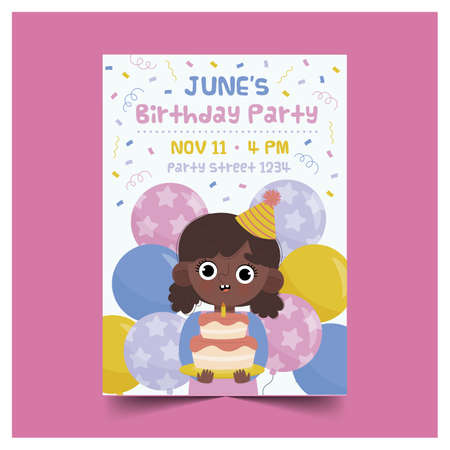 happy birthday girl holding cake poster vector design illustrationのイラスト素材