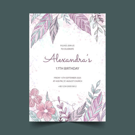 hand drawn boho birthday invitation template vector design illustrationのイラスト素材