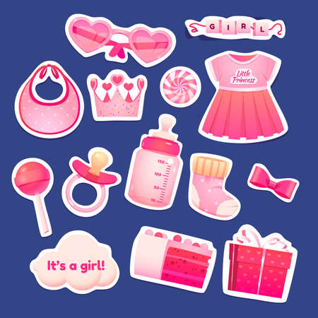 cartoon girl birthday objects collection vector design illustrationのイラスト素材
