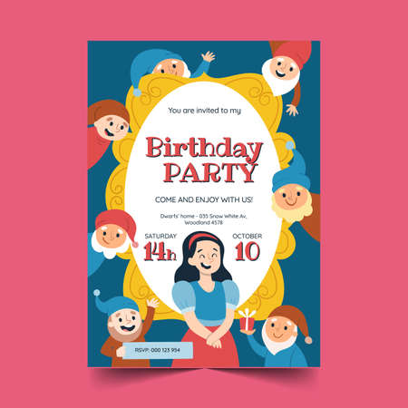 hand drawn snow white birthday invitation vector design illustrationのイラスト素材