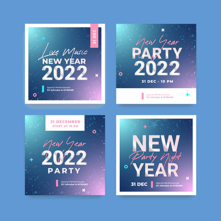 new year 2022 party post collection vector design illustrationのイラスト素材