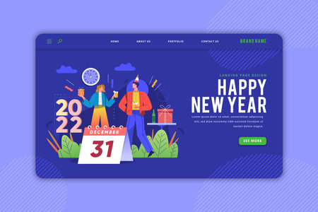 happy new year landing page template vector design illustrationのイラスト素材