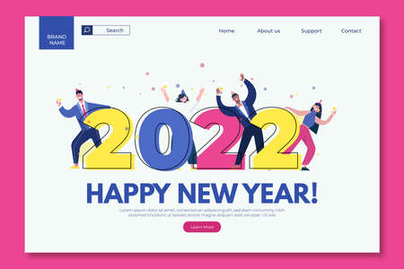 flat new year  2022 landing page vector design illustrationのイラスト素材