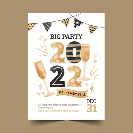 watercolor new year  2022 party poster template vector design illustrationのイラスト素材