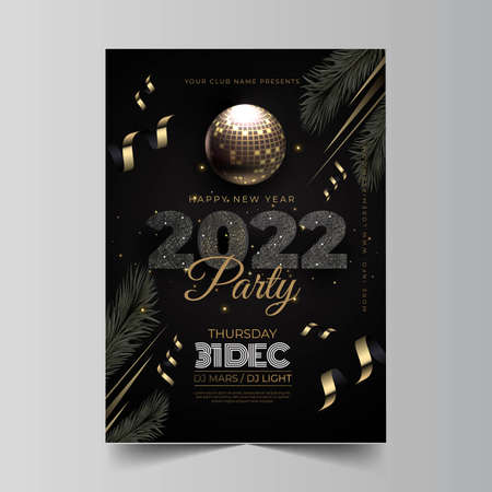 realistic new year  2022 party flyer template vector design illustrationのイラスト素材
