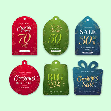 hand drawn christmas sale tag collection vector design illustrationのイラスト素材