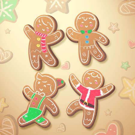 hand drawn gingerbread man cookie collection vector design illustrationのイラスト素材