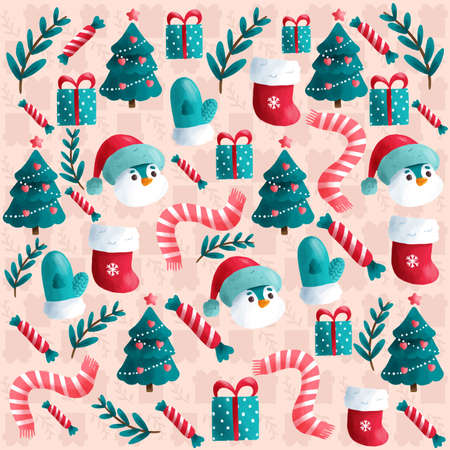 cute hand drawn christmas background vector design illustrationのイラスト素材