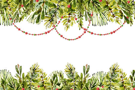 watercolor christmas tree braches background vector design illustrationのイラスト素材