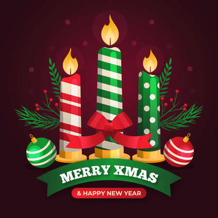 flat christmas candle background concept vector design illustrationのイラスト素材