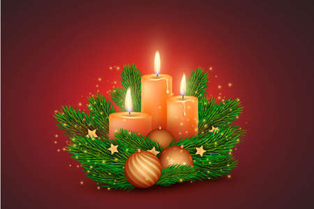 realistic christmas candle background vector design illustrationのイラスト素材