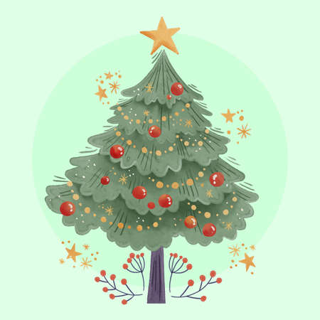 watercolor christmas tree concept vector design illustrationのイラスト素材